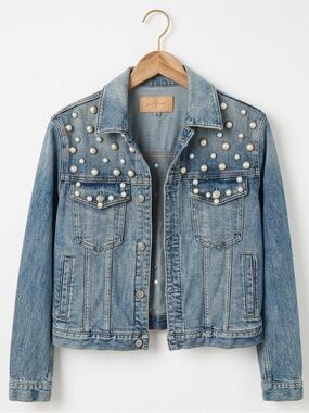 7 For All Mankind Boyfriend Jacket With All Over Pearl Embellishment in Flora